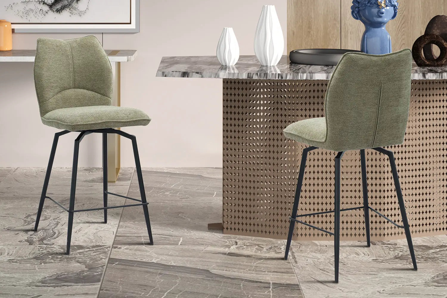 Lot de Chaises de Bar LYARA en Tissu Sable - 48 x 56 cm ROUSSEAU