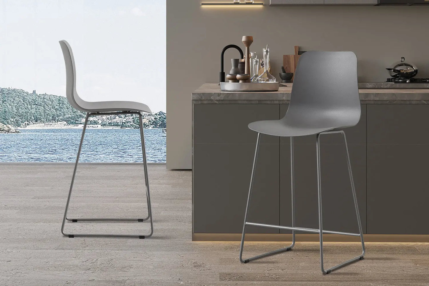 Lot de Chaises de Bar MARYA en PP Gris - 51 x 44 cm ROUSSEAU
