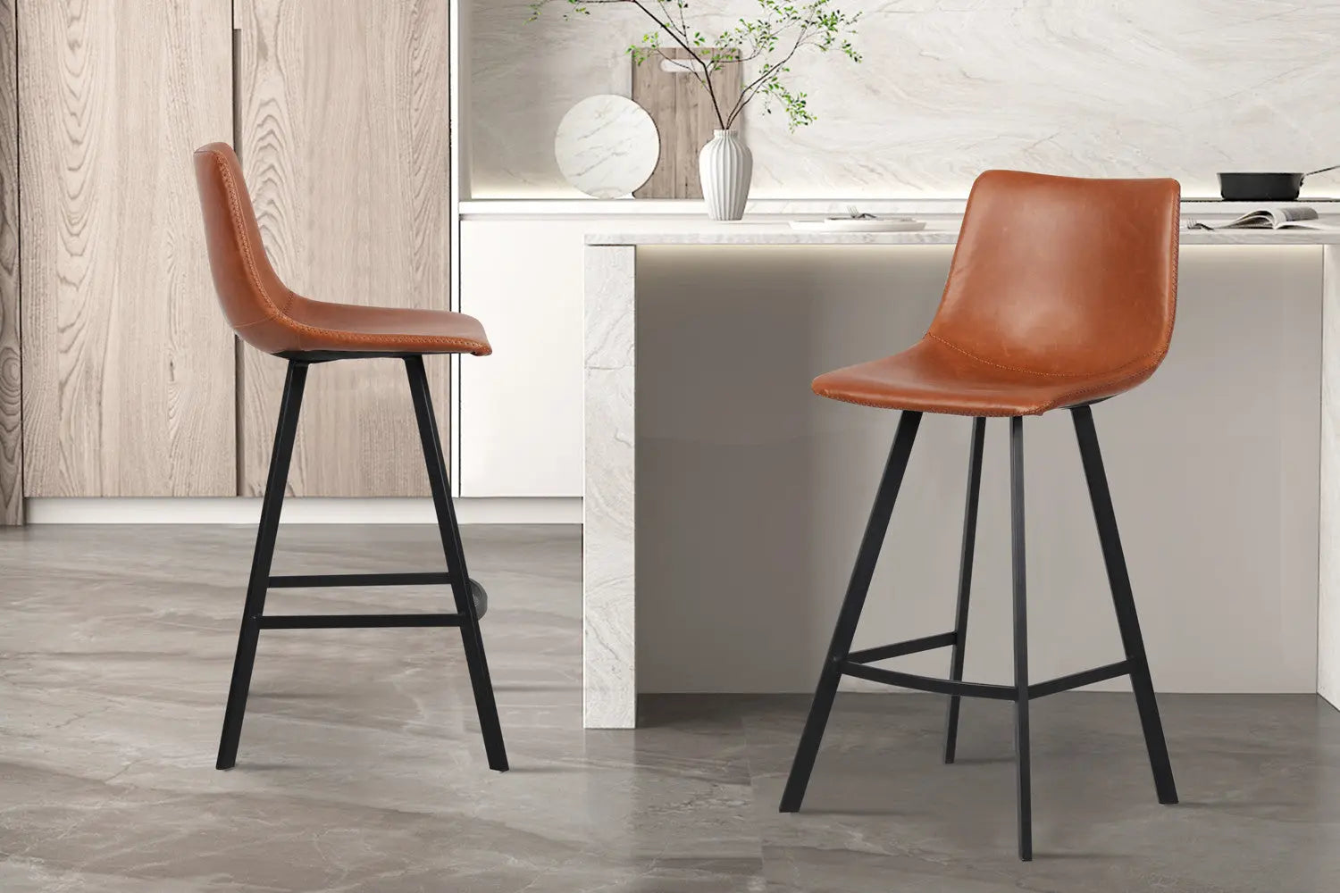 Lot de Chaises de Bar OZAYA en PU Cognac - 45 x 49 cm ROUSSEAU