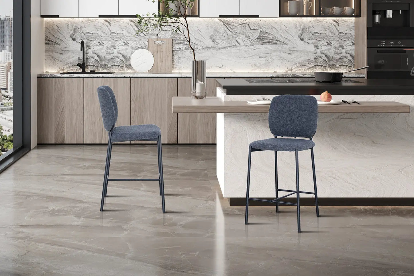 Lot de Chaises de Bar SOPHYA en Tissu Gris Foncé - 47 x 56 cm ROUSSEAU
