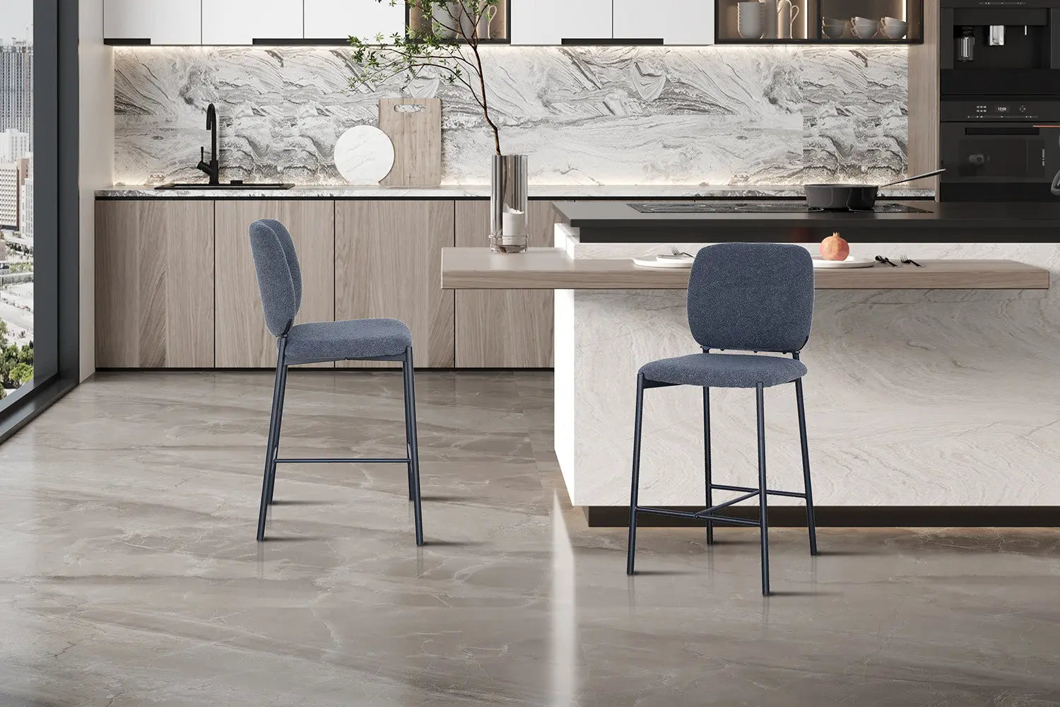 Lot de Chaises de Bar SOPHYA en Tissu Gris Foncé - 47 x 56 cm ROUSSEAU