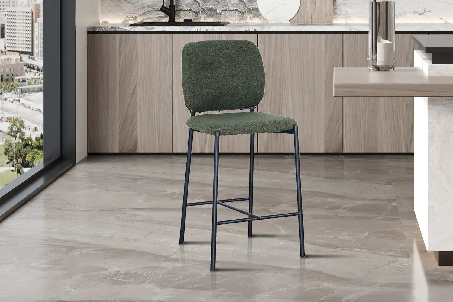 Lot de Chaises de Bar SOPHYA en Tissu Vert - 45 x 55.5 cm ROUSSEAU