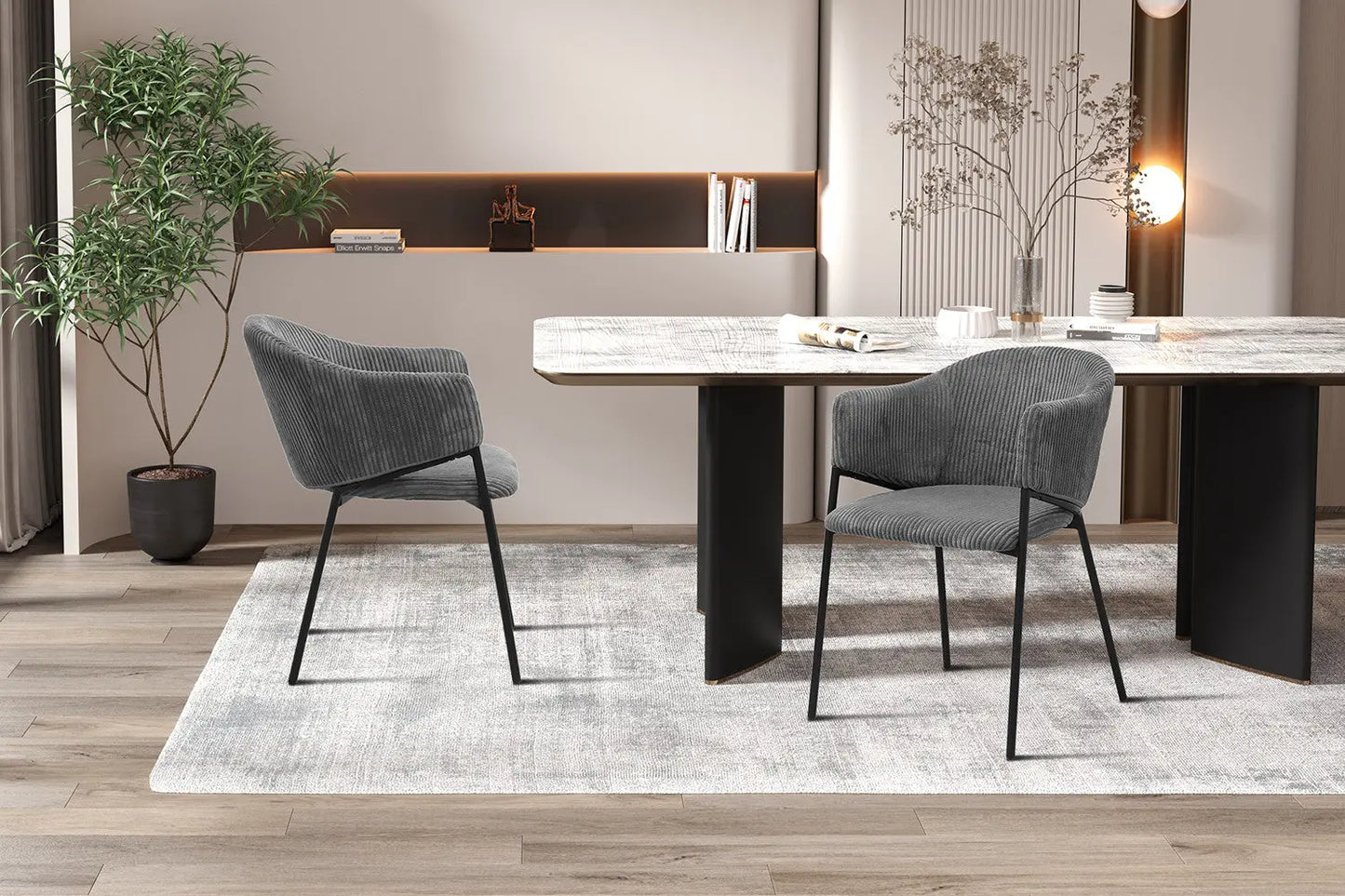 Lot de Chaises de Salle à Manger HINAYA en Tissu Gris Foncé - 54 x 62 cm ROUSSEAU