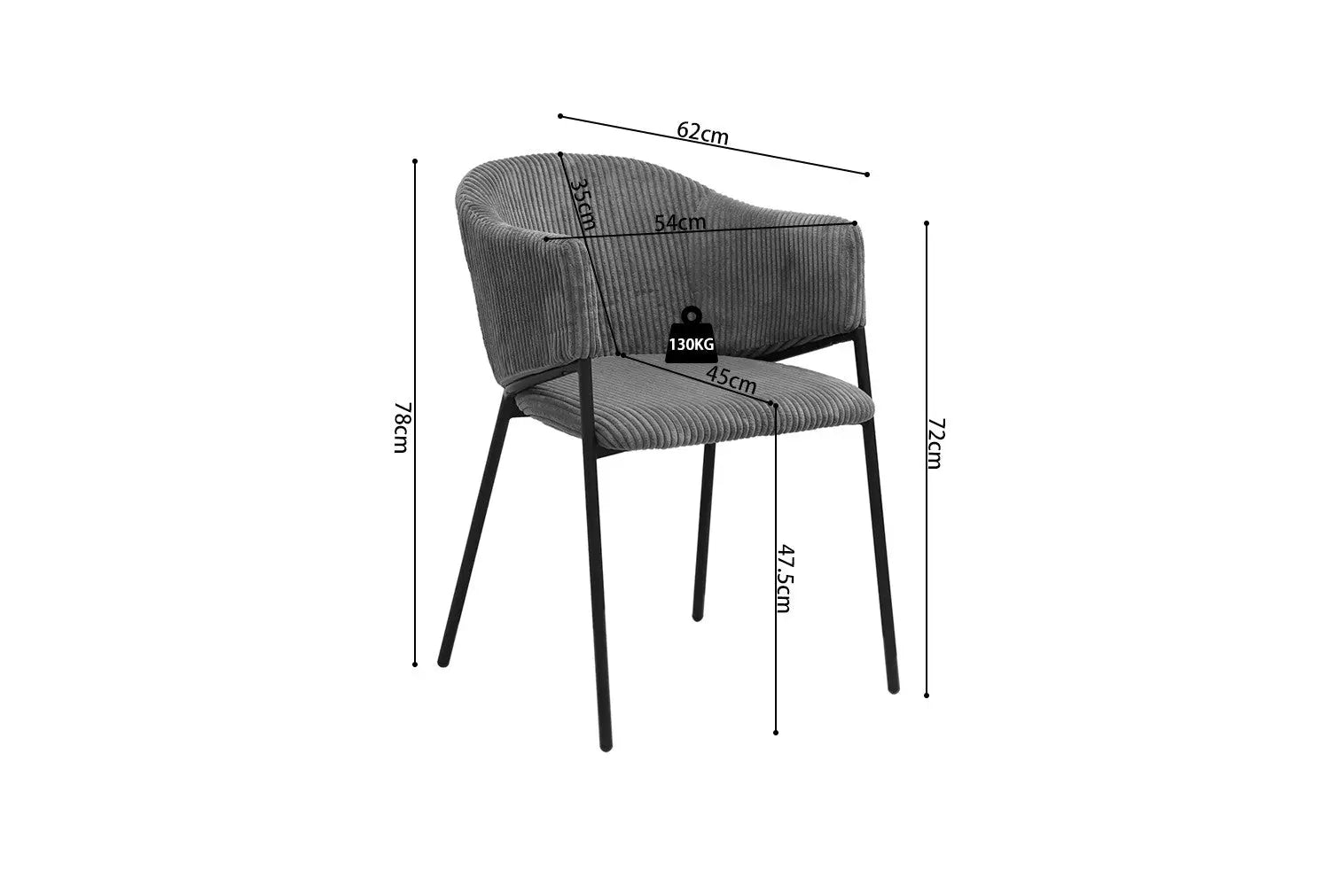 Lot de Chaises de Salle à Manger HINAYA en Tissu Gris Foncé - 54 x 62 cm ROUSSEAU