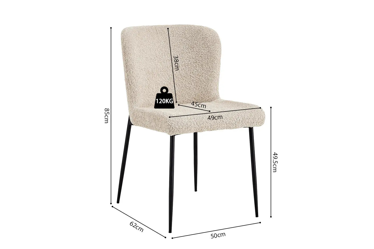 Lot de Chaises de Salle à Manger LISE Bouclé Bouclé Beige - 58 x 52 cm ROUSSEAU