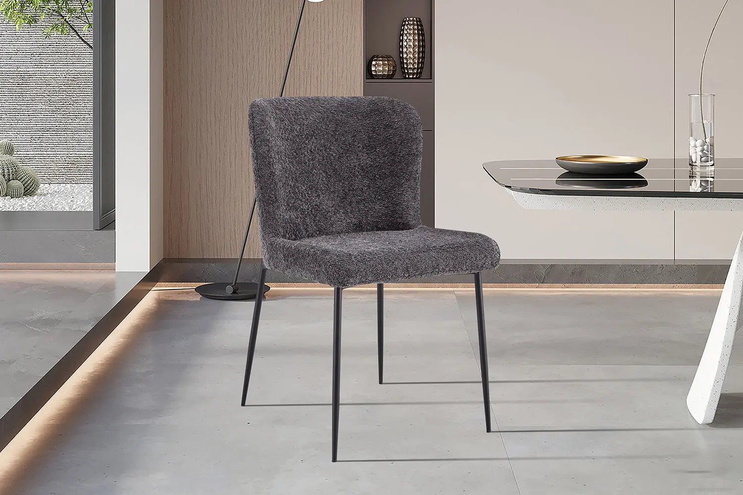 Lot de Chaises de Salle à Manger LISE Bouclé Gris Foncé - 58 x 52 cm ROUSSEAU