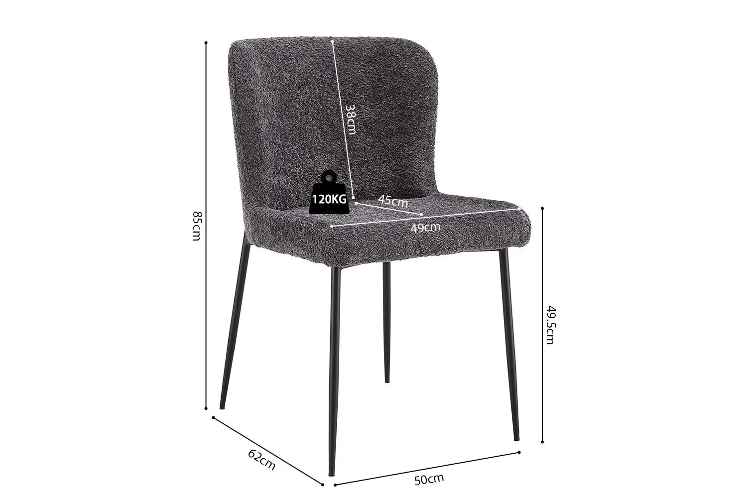 Lot de Chaises de Salle à Manger LISE Bouclé Gris Foncé - 58 x 52 cm ROUSSEAU