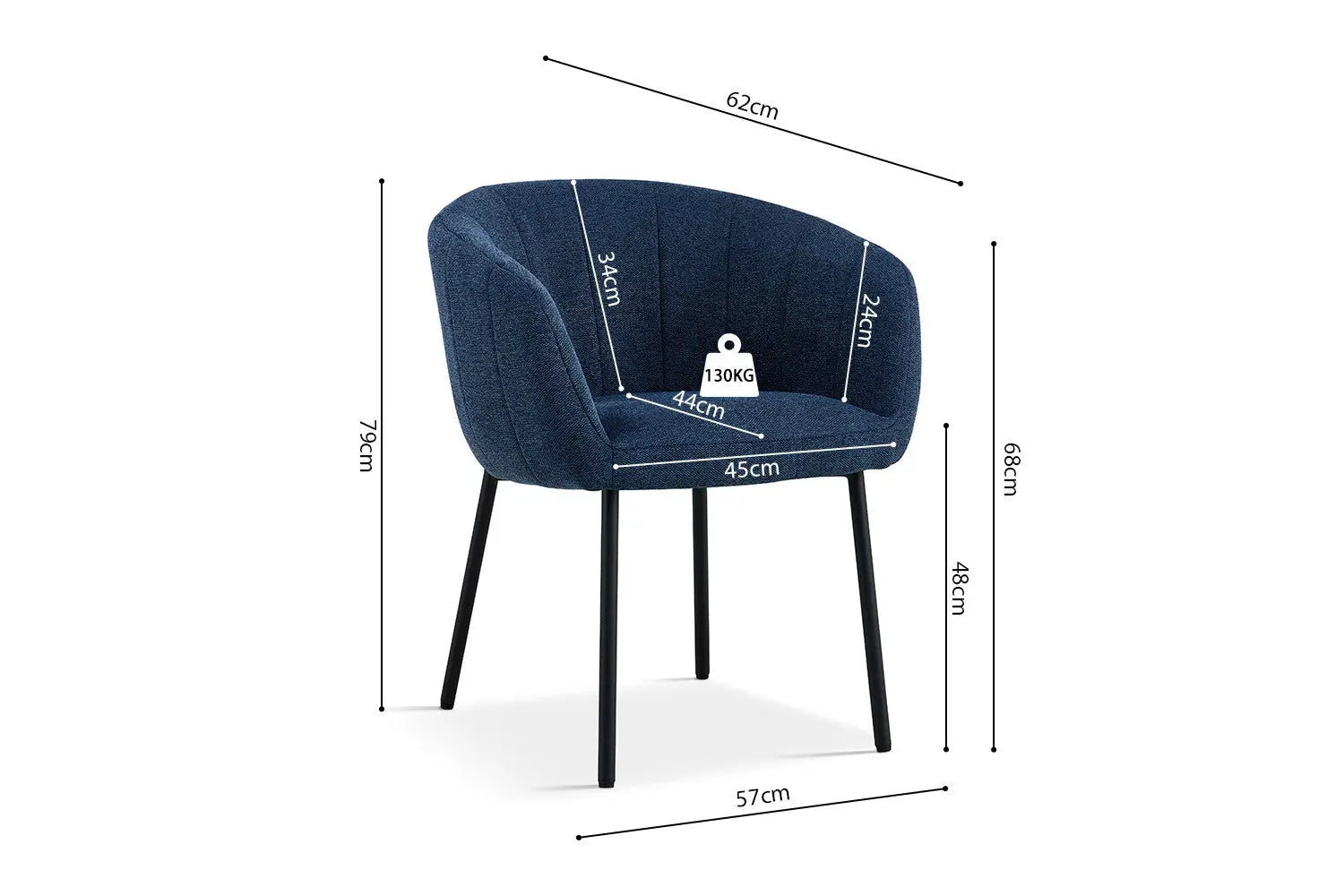 Lot de Chaises de Salle à Manger SAVINA en Tissu Bleu - 57 x 62 cm ROUSSEAU