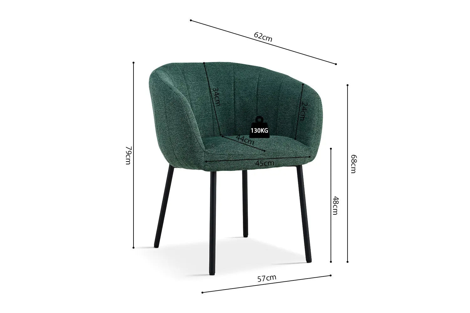 Lot de Chaises de Salle à Manger SAVINA en Tissu Vert - 57 x 62 cm ROUSSEAU