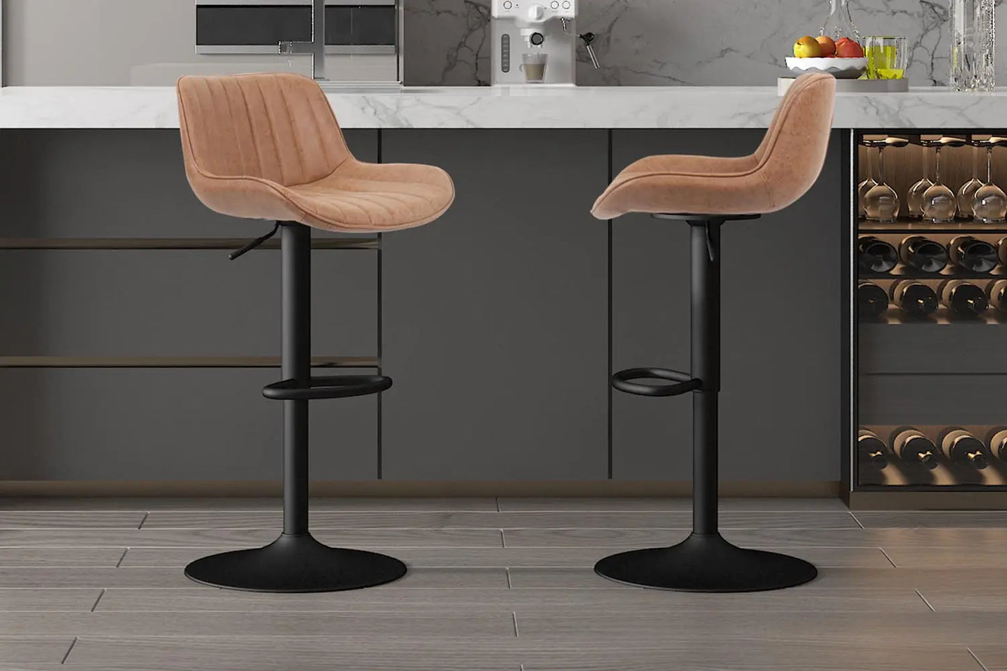 Lot de Tabourets de Bar FENNY en PU Cognac - 48 x 49.5 cm ROUSSEAU