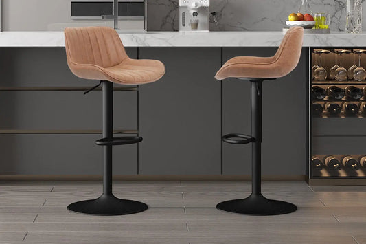 Lot de Tabourets de Bar FENNY en PU Cognac - 48 x 49.5 cm ROUSSEAU