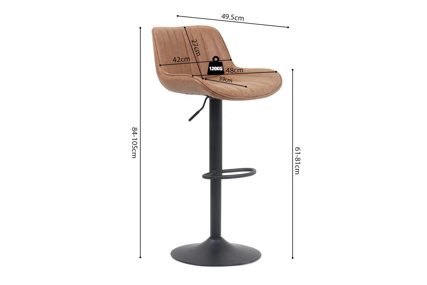 Lot de Tabourets de Bar FENNY en PU Cognac - 48 x 49.5 cm ROUSSEAU