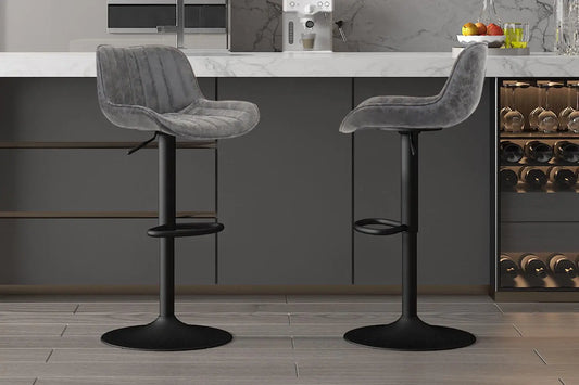 Lot de Tabourets de Bar FENNY en PU Gris - 48 x 49.5 cm ROUSSEAU