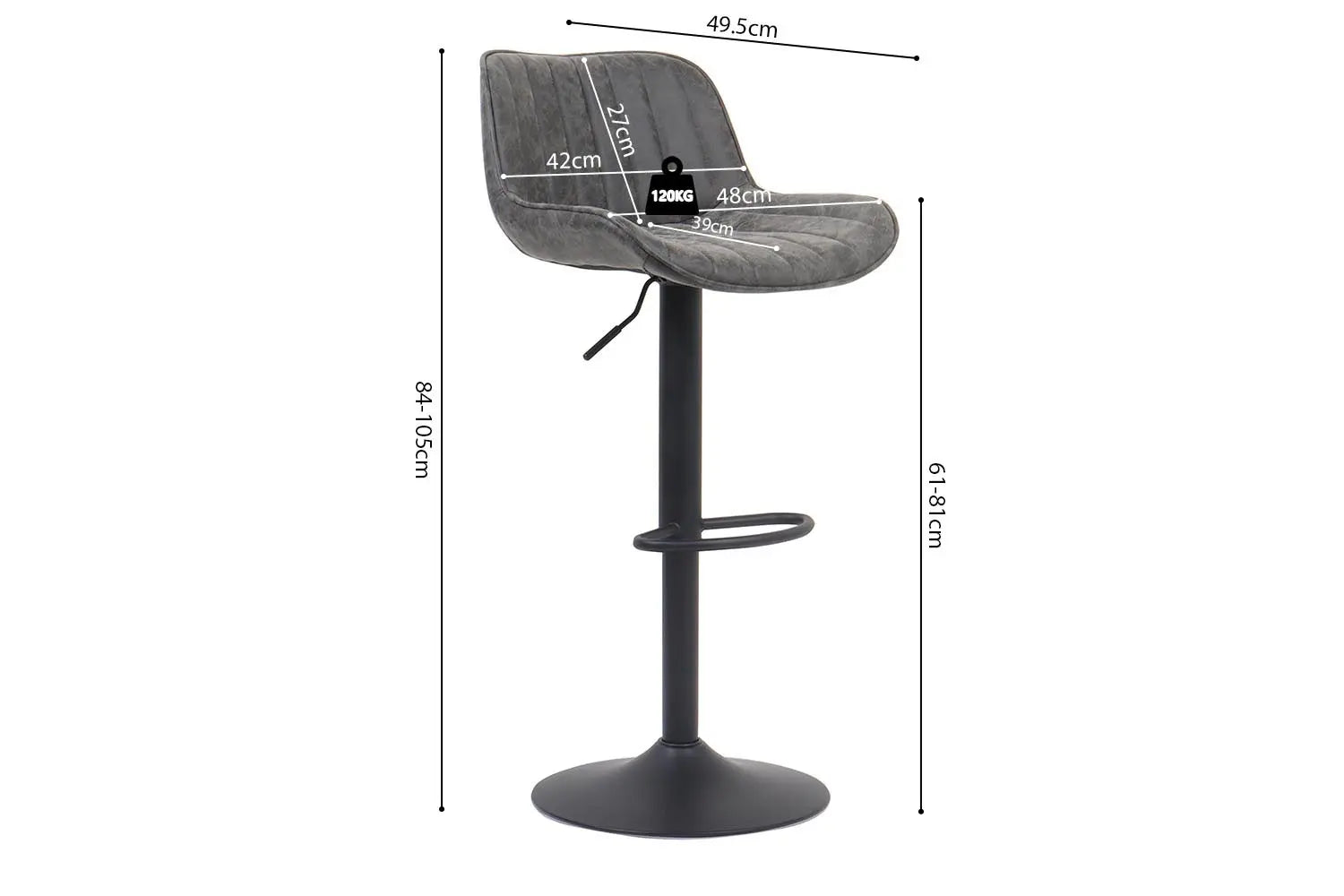 Lot de Tabourets de Bar FENNY en PU Gris - 48 x 49.5 cm ROUSSEAU