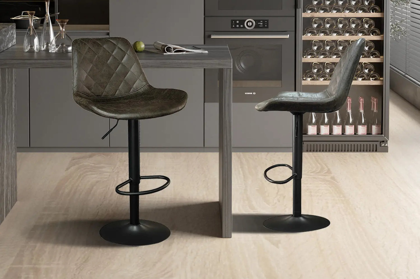 Lot de Tabourets de Bar MADYA en PU Brun Foncé - 49 x 54 cm ROUSSEAU