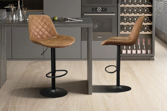 Lot de Tabourets de Bar MADYA en PU Cognac - 49 x 54 cm ROUSSEAU