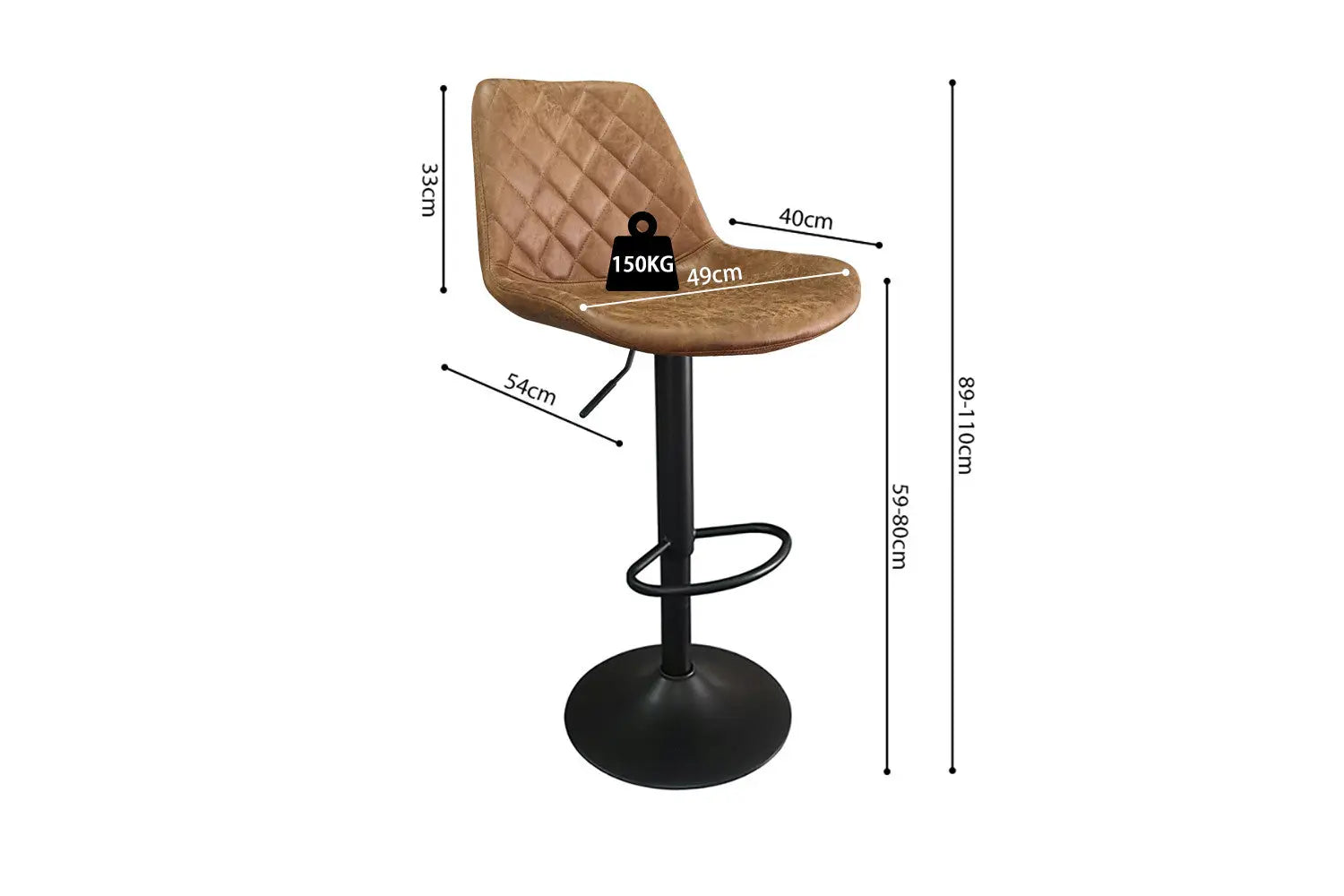Lot de Tabourets de Bar MADYA en PU Cognac - 49 x 54 cm ROUSSEAU
