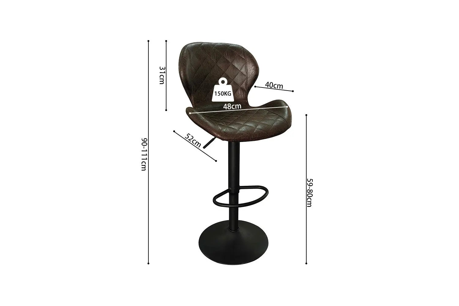 Lot de Tabourets de Bar MAYA en PU Brun Foncé - 48 x 52 cm ROUSSEAU