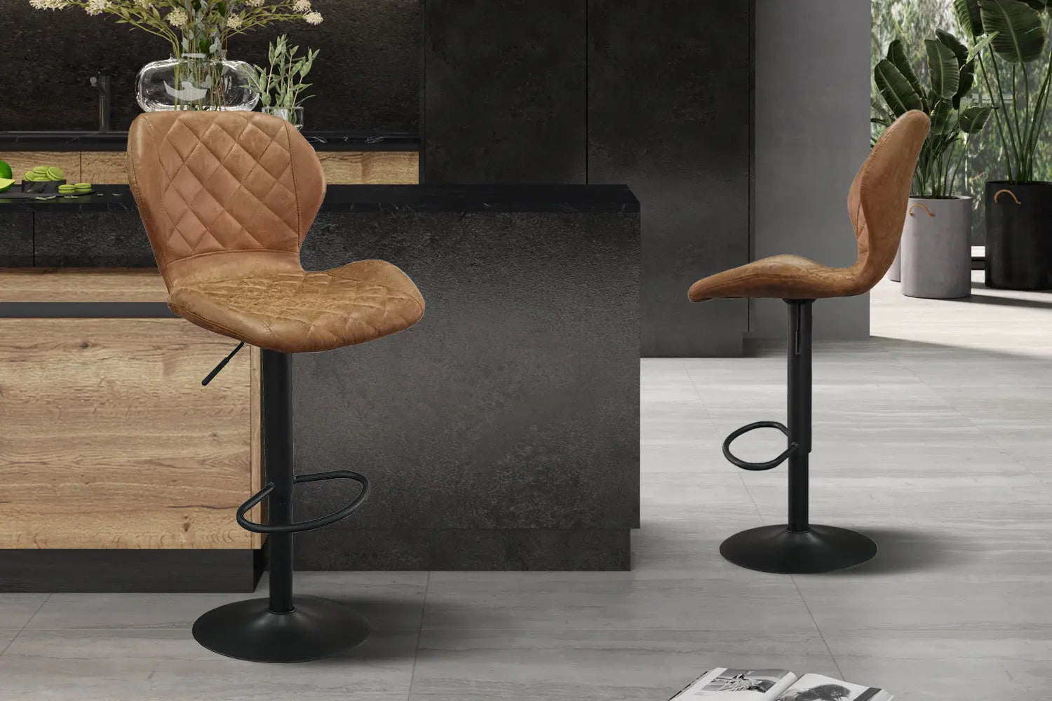 Lot de Tabourets de Bar MAYA en PU Cognac - 48 x 52 cm ROUSSEAU