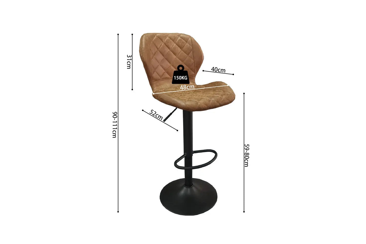 Lot de Tabourets de Bar MAYA en PU Cognac - 48 x 52 cm ROUSSEAU