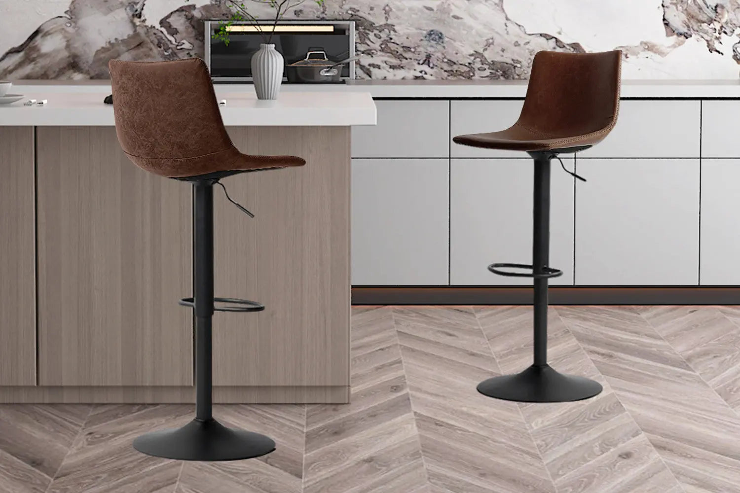 Lot de Tabourets de Bar TREVIS en PU Brun - 41 x 47 cm ROUSSEAU