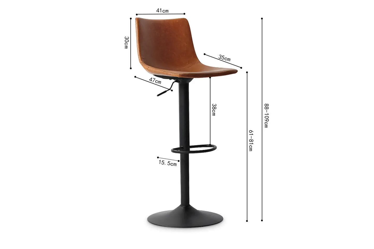 Lot de Tabourets de Bar TREVIS en PU Cognac - 41 x 47 cm ROUSSEAU