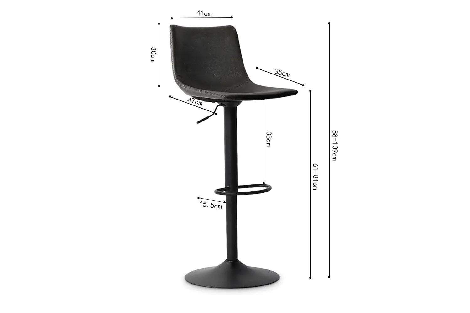 Lot de Tabourets de Bar TREVIS en PU Noir - 41 x 47 cm ROUSSEAU