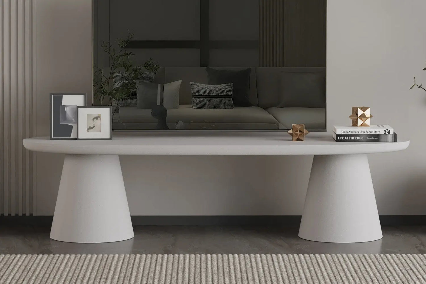 Meuble TV Effet Ciment Ecru TAVINA pour votre salon - 160 cm ROUSSEAU
