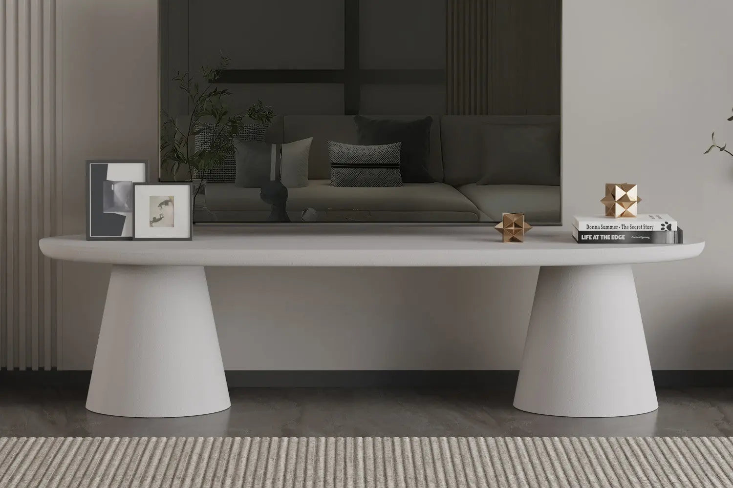 Meuble TV Effet Ciment Ecru TAVINA pour votre salon - 160 cm ROUSSEAU
