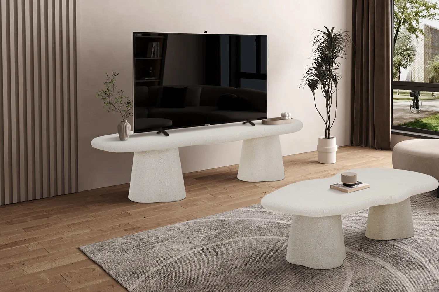 Meuble TV Effet Ciment FARY pour votre salon - 160 cm ROUSSEAU