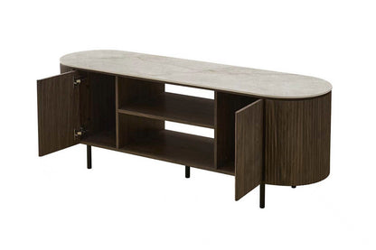 Meuble TV VEKO 160 cm - détail pieds métalliques noirs