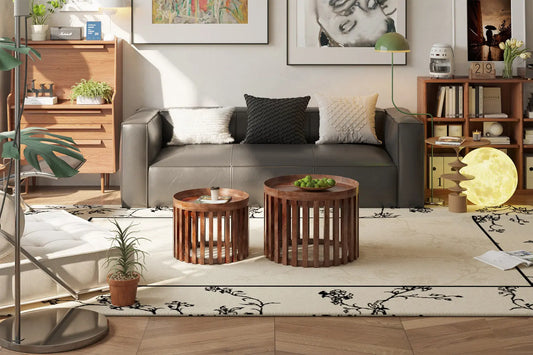 NAEL - Lot de 2 Tables basses Ronde Bois de Manguier Brun Clair - 48x48 cm et 60x60 cm ROUSSEAU