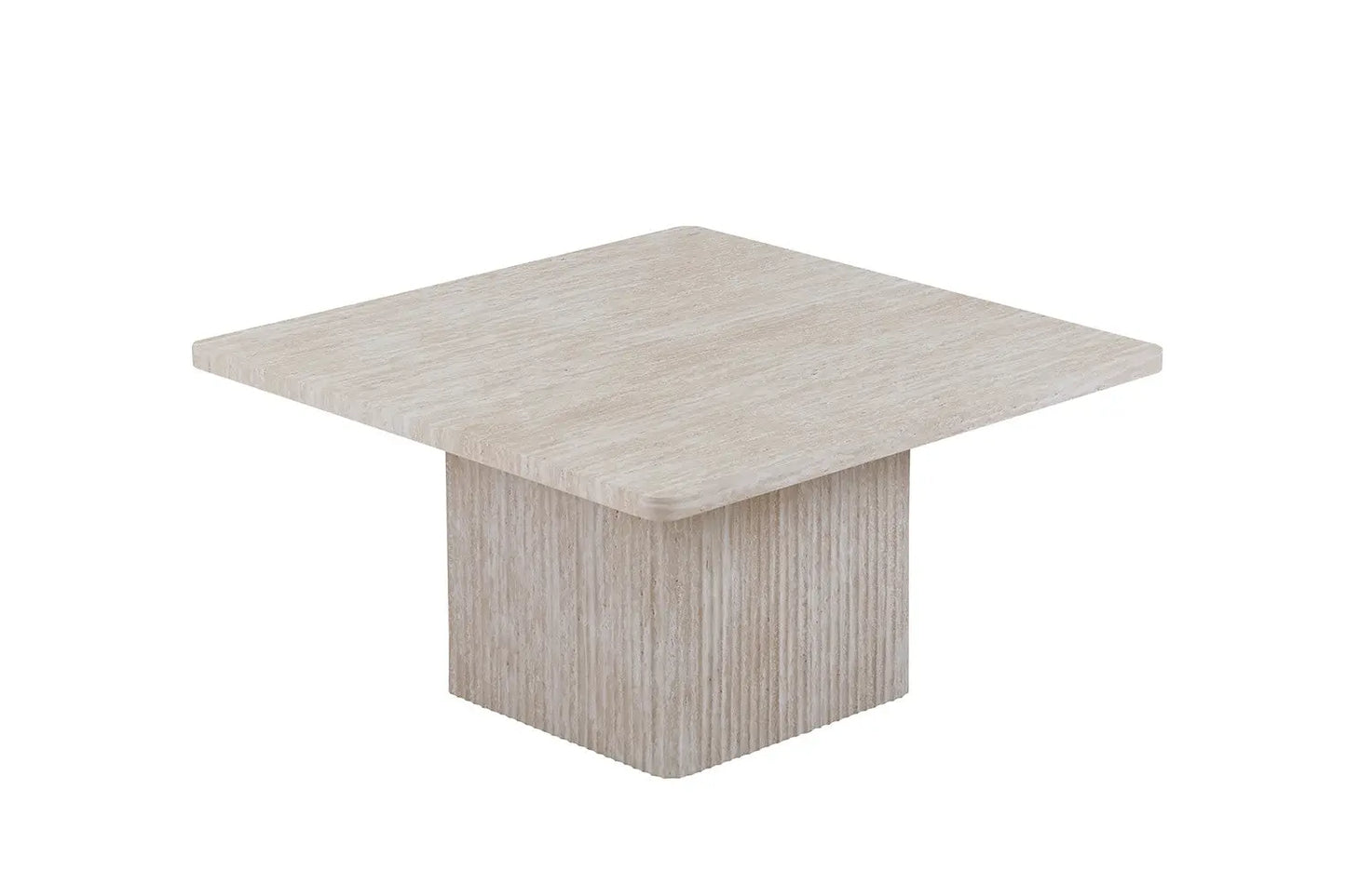 NOLYA - Lot de 2 Table basses Effet Travertin Beige - 52x60 cm et 80x80 cm ROUSSEAU