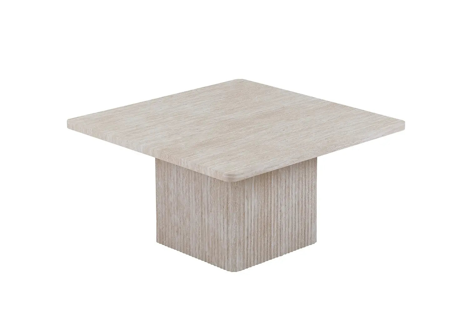 NOLYA - Lot de 2 Table basses Effet Travertin Beige - 52x60 cm et 80x80 cm ROUSSEAU