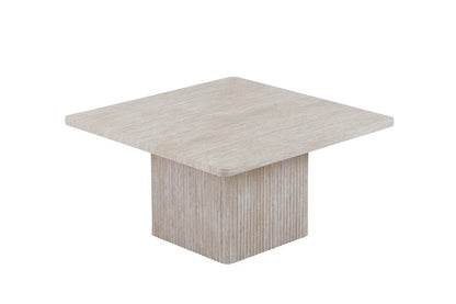 NOLYA - Lot de 2 Table basses Effet Travertin Beige - 52x60 cm et 80x80 cm ROUSSEAU