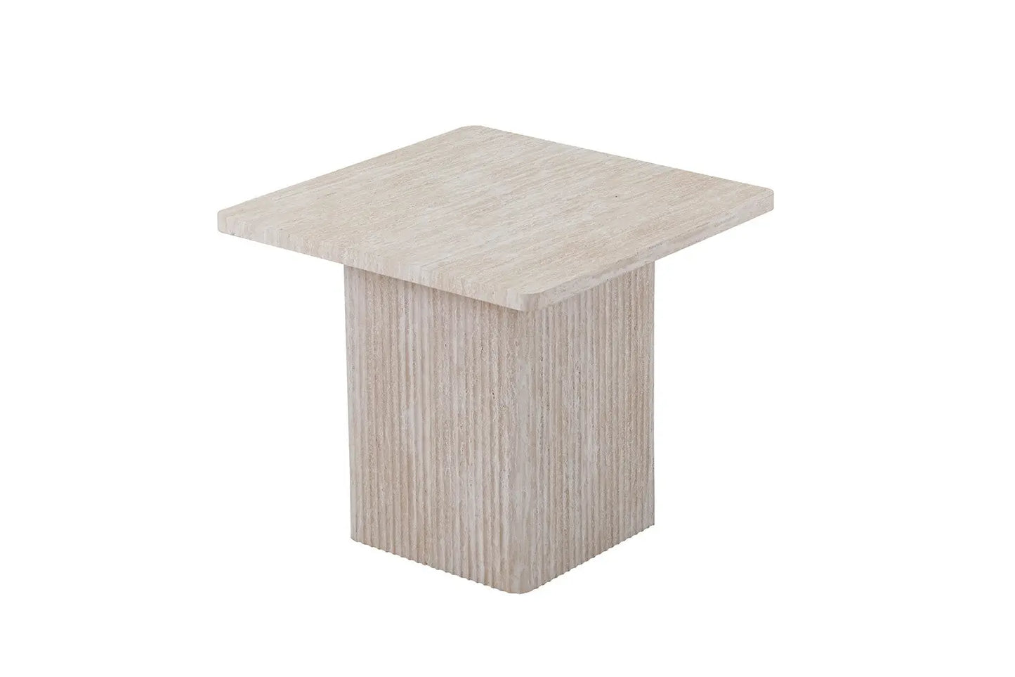 NOLYA - Lot de 2 Table basses Effet Travertin Beige - 52x60 cm et 80x80 cm ROUSSEAU
