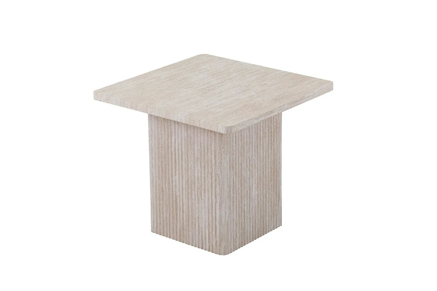 NOLYA - Lot de 2 Table basses Effet Travertin Beige - 52x60 cm et 80x80 cm ROUSSEAU