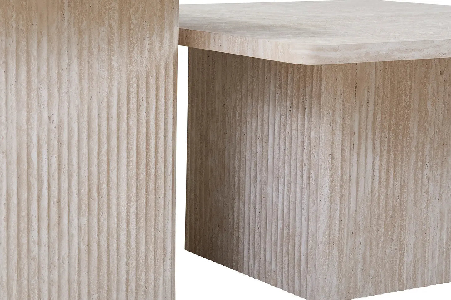 NOLYA - Lot de 2 Table basses Effet Travertin Beige - 52x60 cm et 80x80 cm ROUSSEAU