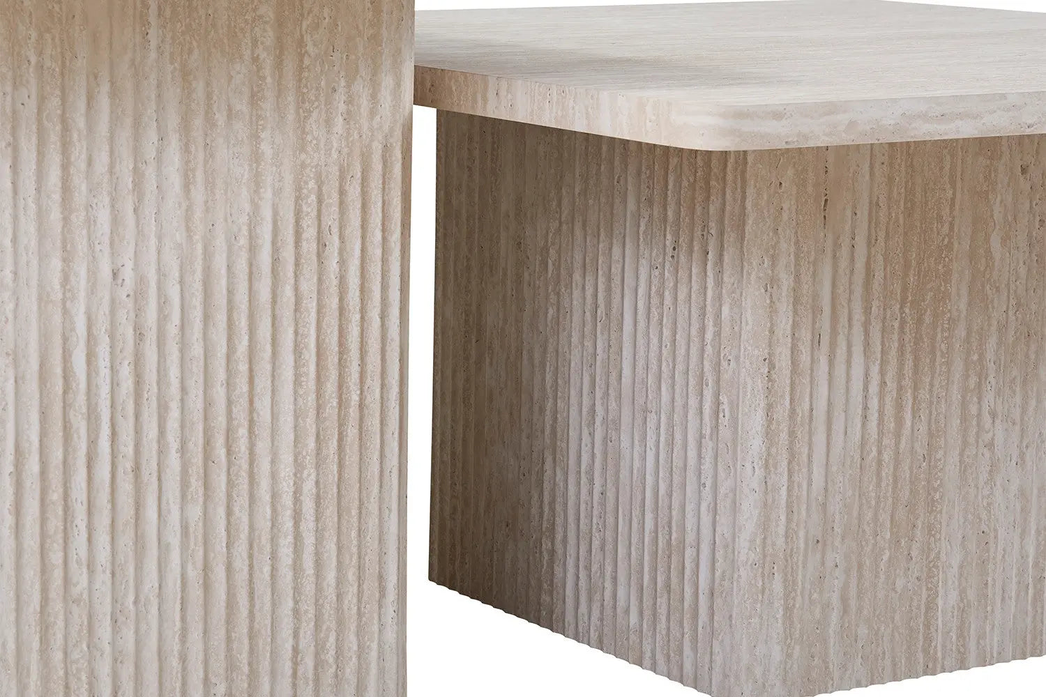 NOLYA - Lot de 2 Table basses Effet Travertin Beige - 52x60 cm et 80x80 cm ROUSSEAU