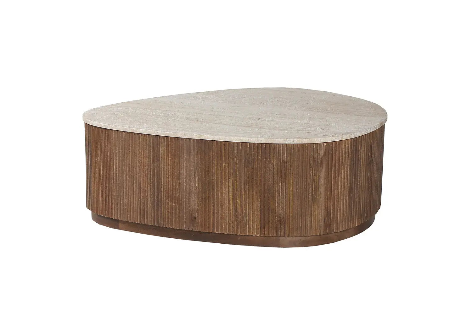 ORYS - Table basse en Bois de manguier avec plateau en Travertin Beige - 100 cm ROUSSEAU