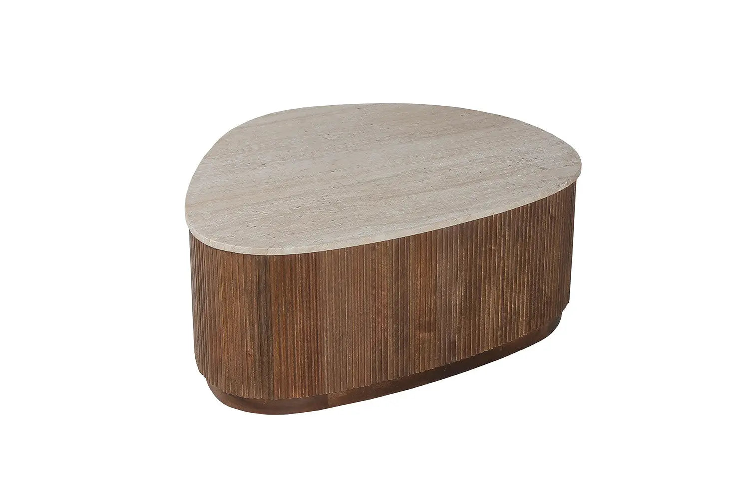 ORYS - Table basse en Bois de manguier avec plateau en Travertin Beige - 100 cm ROUSSEAU