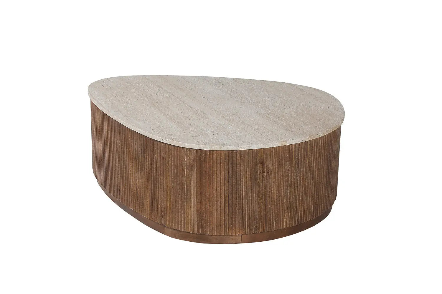 ORYS - Table basse en Bois de manguier avec plateau en Travertin Beige - 100 cm ROUSSEAU