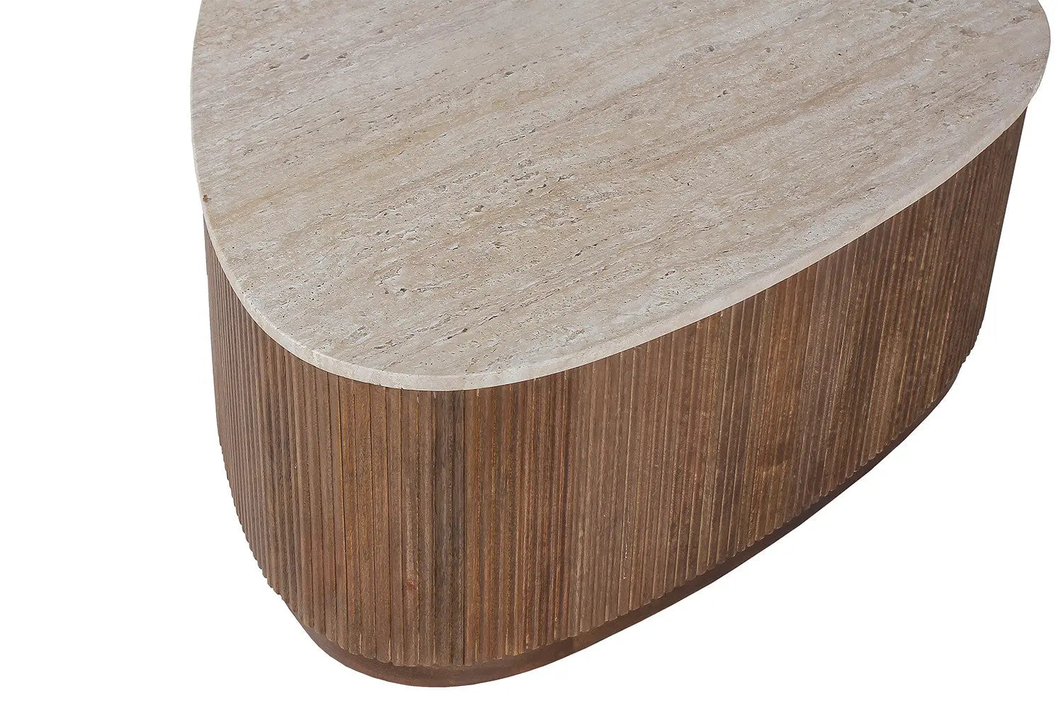 ORYS - Table basse en Bois de manguier avec plateau en Travertin Beige - 100 cm ROUSSEAU