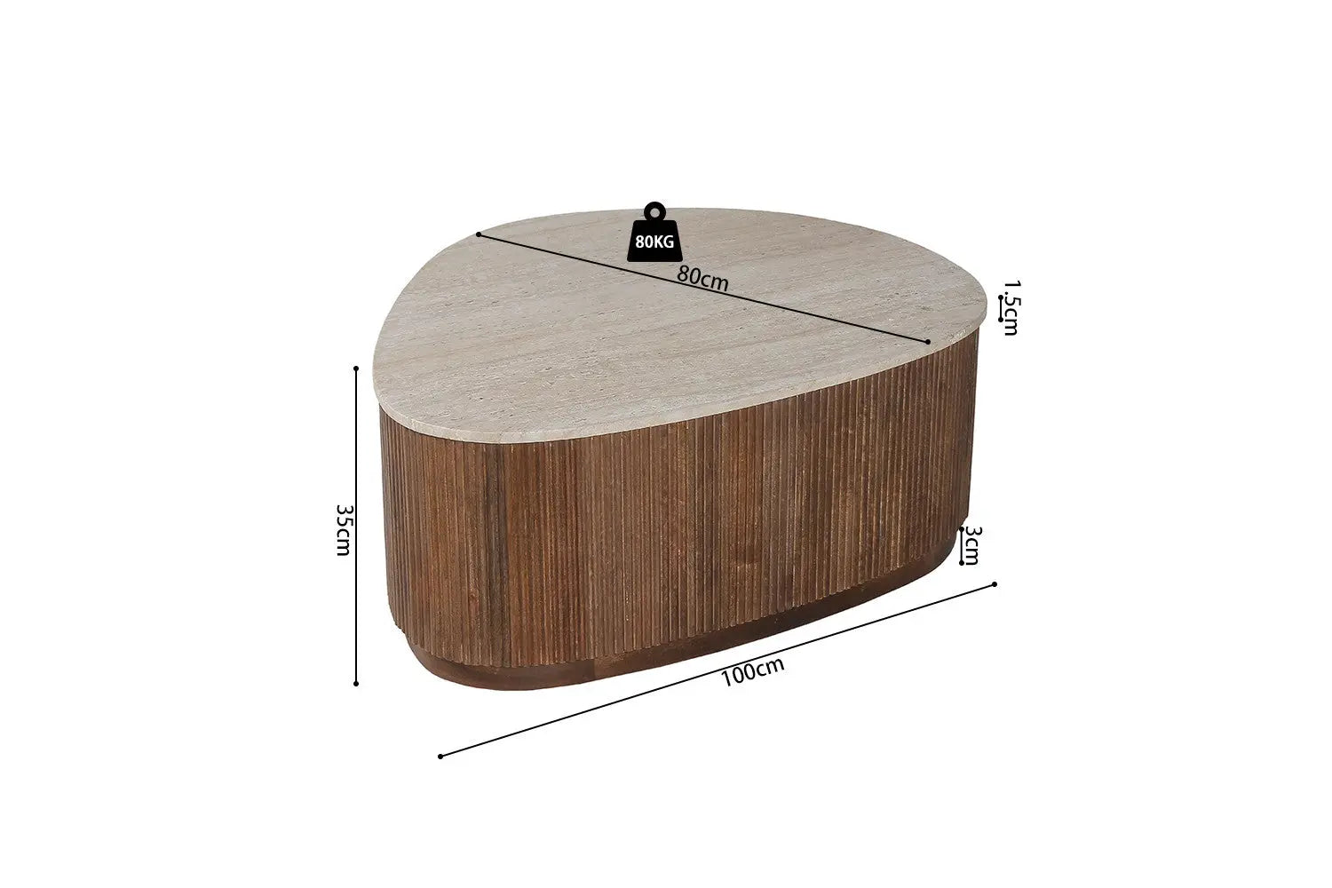ORYS - Table basse en Bois de manguier avec plateau en Travertin Beige - 100 cm ROUSSEAU