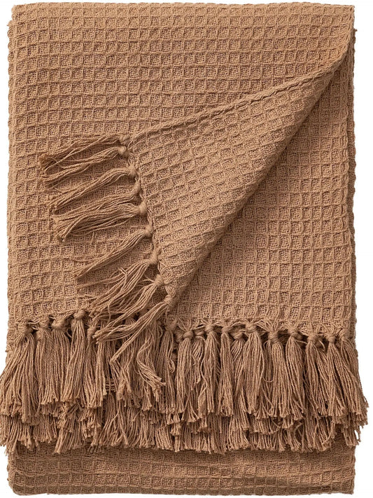 Plaid en Coton fait main Amelia Marron Clair BENUTA
