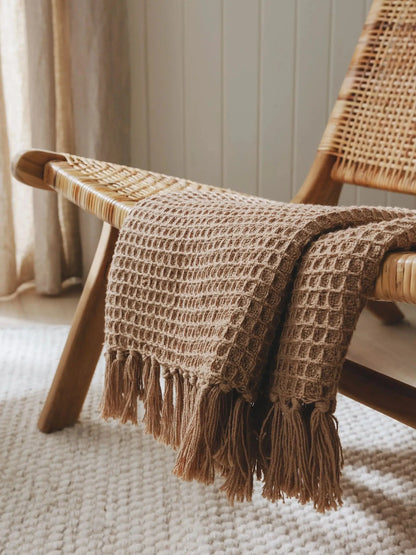 Plaid en Coton fait main Amelia Marron Clair BENUTA