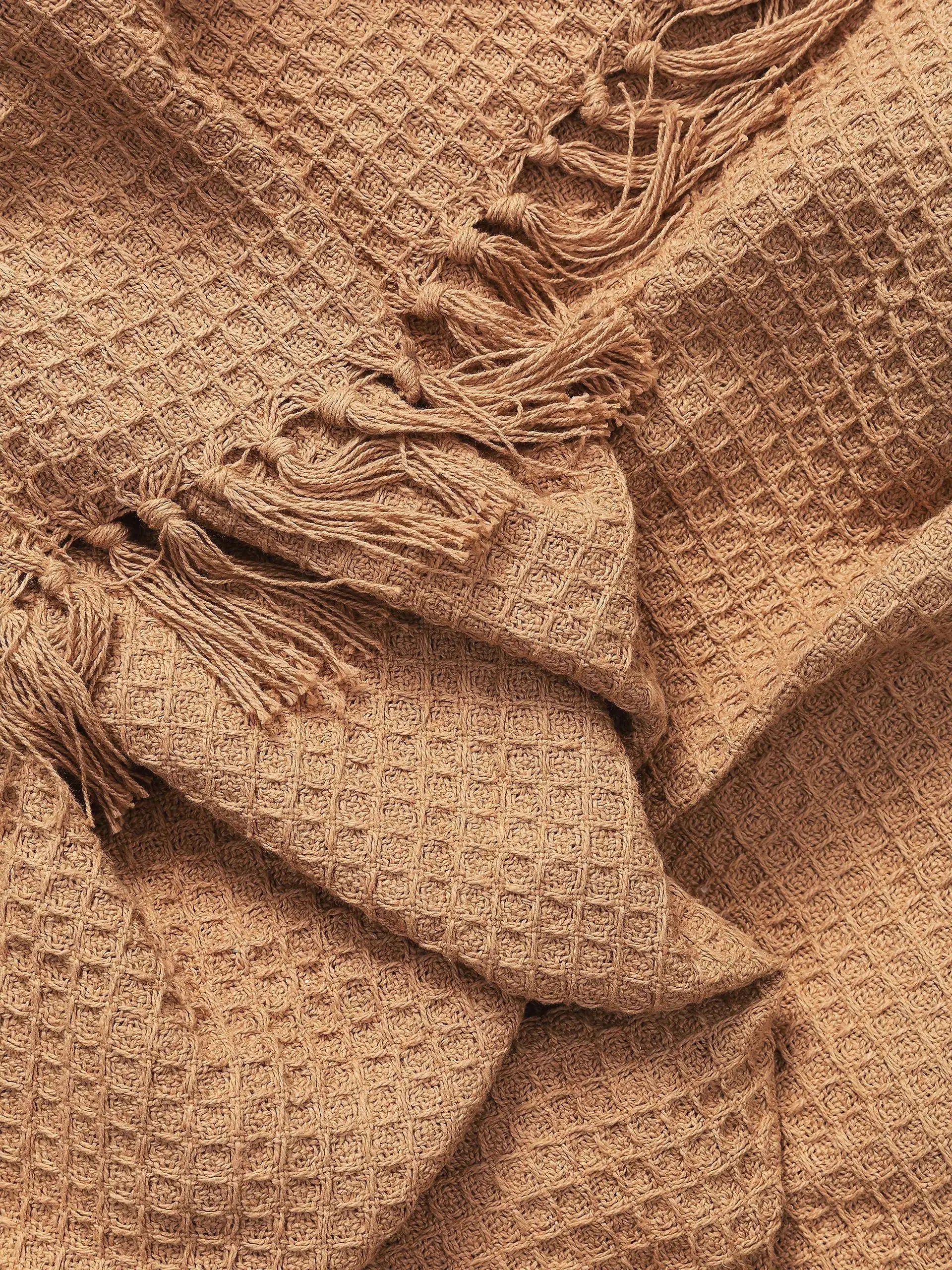 Plaid en Coton fait main Amelia Marron Clair BENUTA