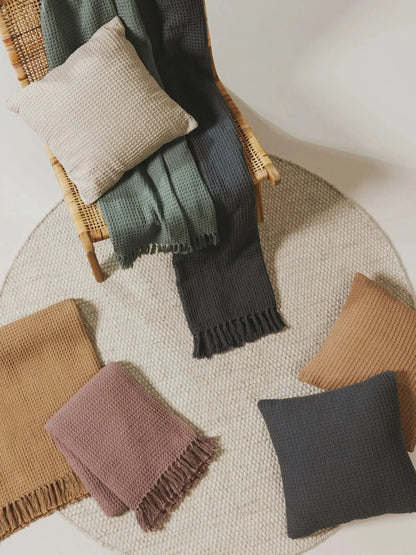 Plaid en Coton fait main Amelia Marron Clair BENUTA