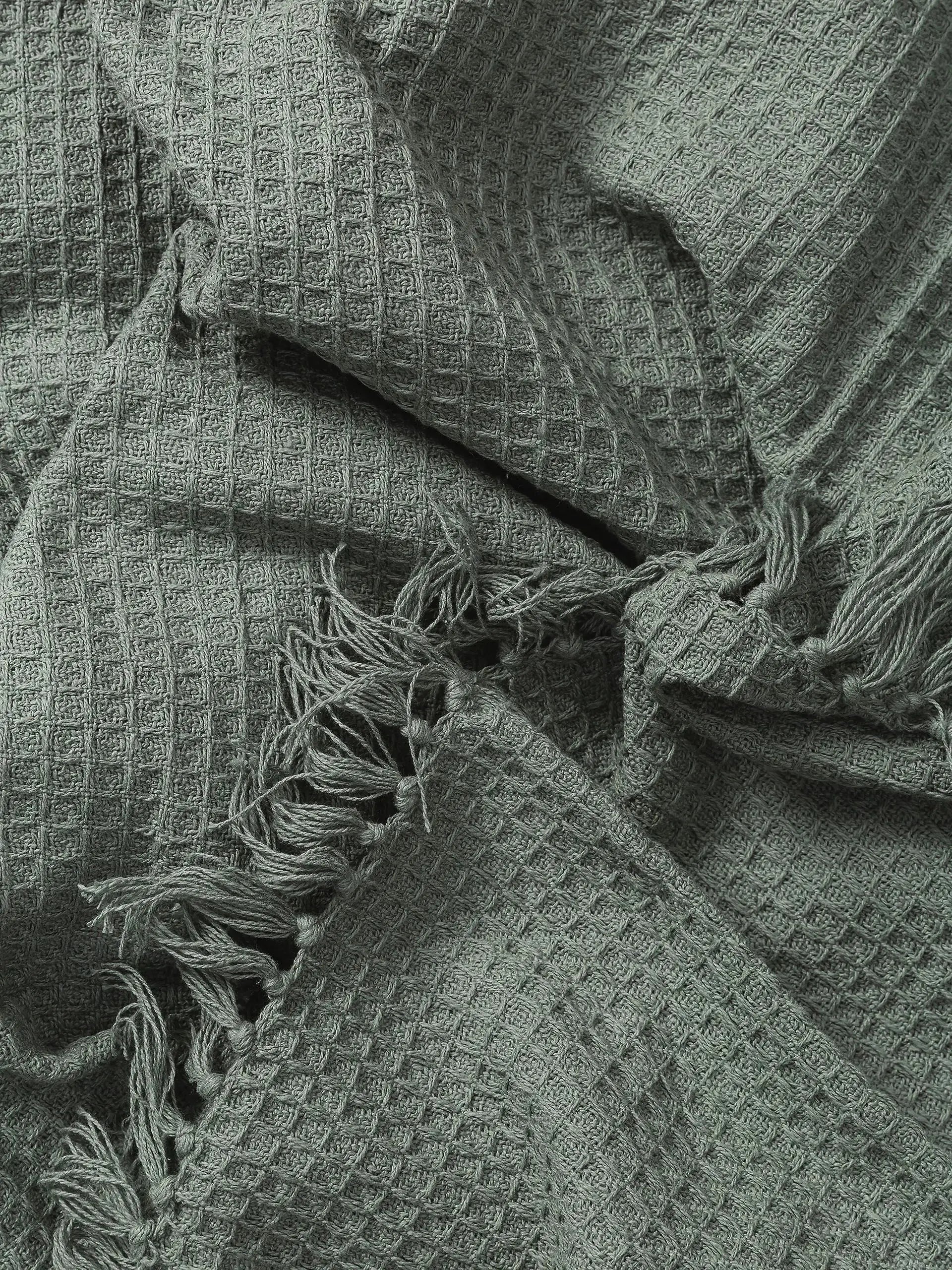Plaid en Coton fait main Amelia Vert BENUTA