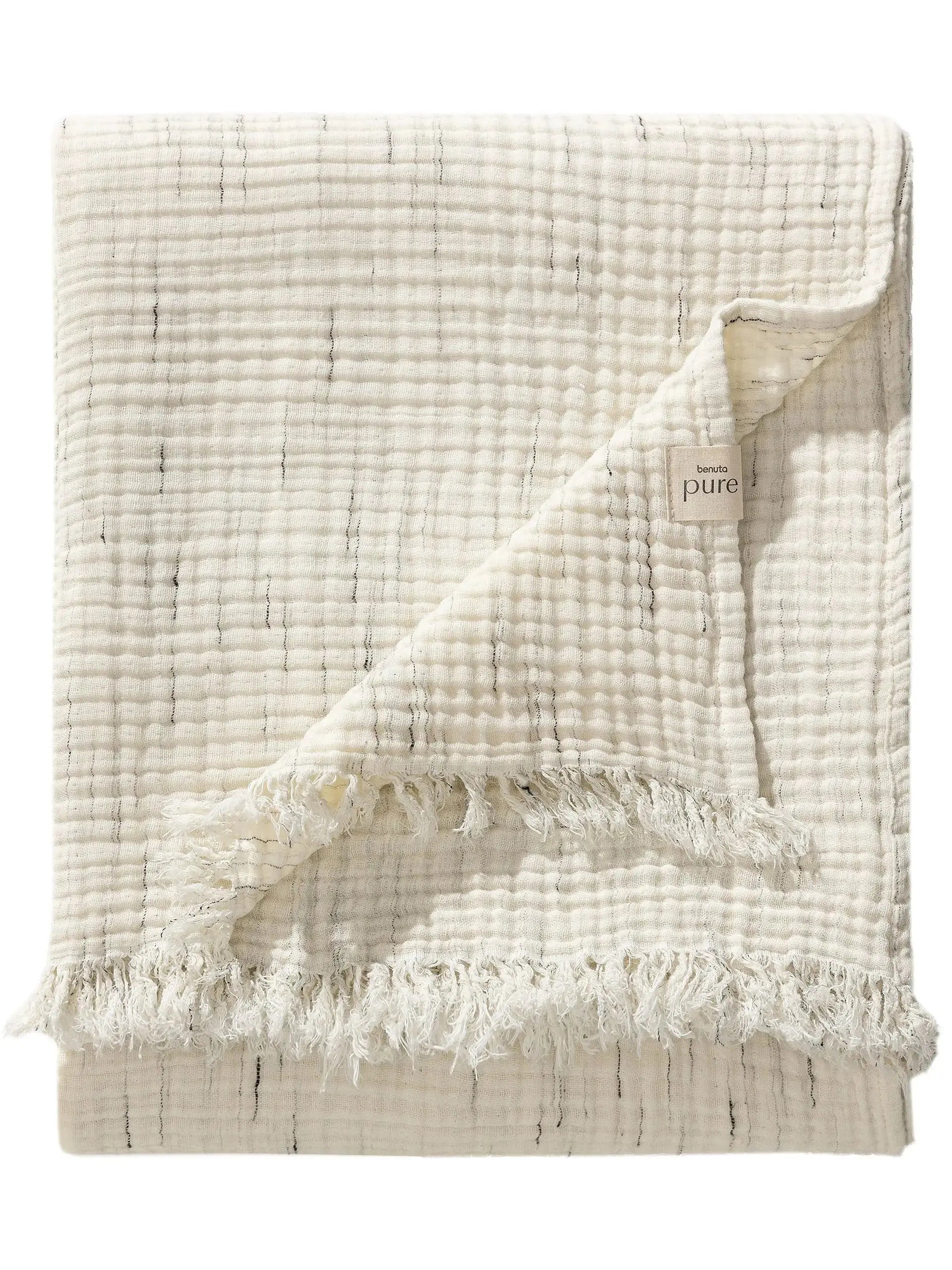 Plaid en Coton fait main JUNE Ivoire - 140x200 cm BENUTA